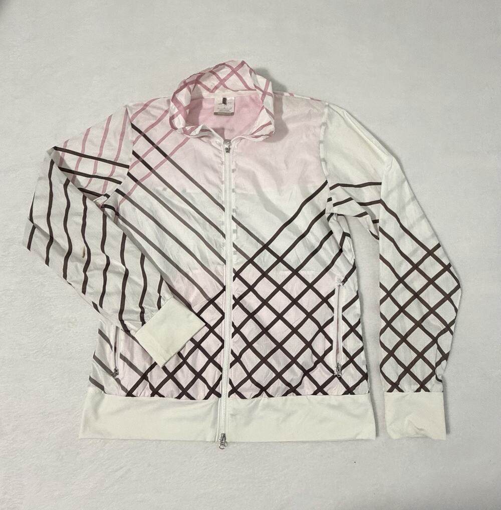 Nike Golf Windbreaker Womens Med Full Zip Multicolor White Pink Brown Thin Light